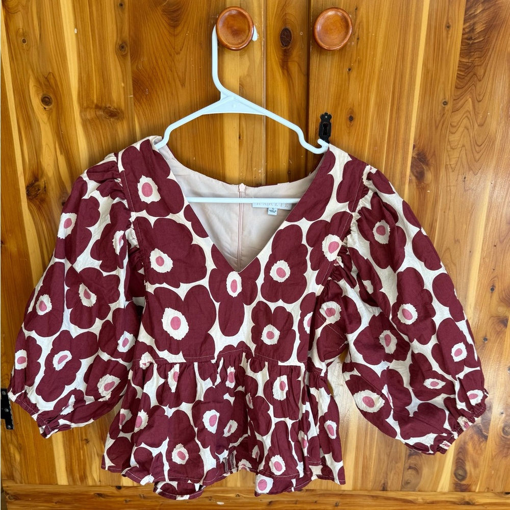 Karlie Burgundy and White Floral Blouse